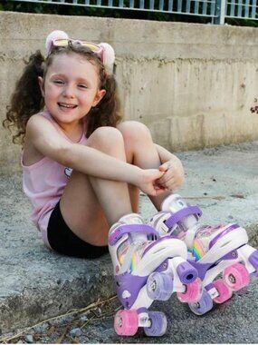 SULIFEEL Rainbow Adjustable Roller Skates for Kids with Light up Wheels - NWT